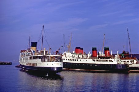 Queen Mary II with Claymore and King George V in the East India Harbour, Greenock, in the autumn of 1982 -- copyright photo CRSC Joe McKendrick Collection