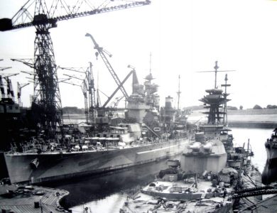 HMS Duke of York in John Brown's fitting out basin at Clydebank in 1940