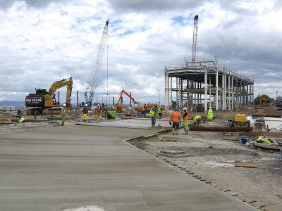 Laying concrete for the new bus stance area -- copyright Eric Schoield