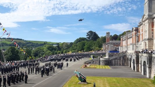 Robin and Lois Copland were in Dartmouth to attend their son's 'passing-out' parade at Britannia Royal Naval College -- copyright photo Robin Copland