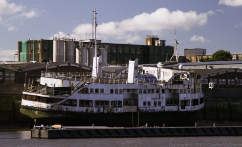 Denny-built former Mersey ferry Royal Iris, long since high and dry on the Thames -- copyright photo Charles McCrossan